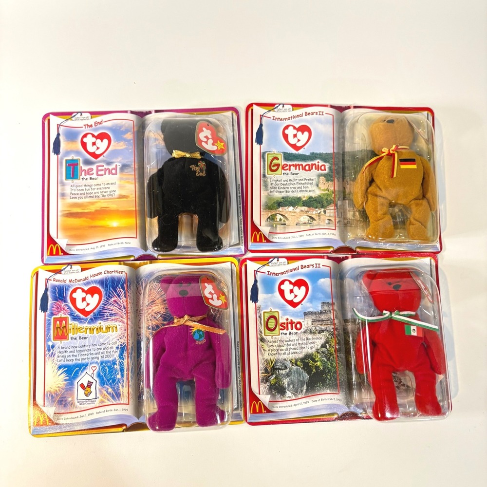 Ty Teenie Beanie Babies 1999 McDonald's Millennium The End Germania Osito Set 4